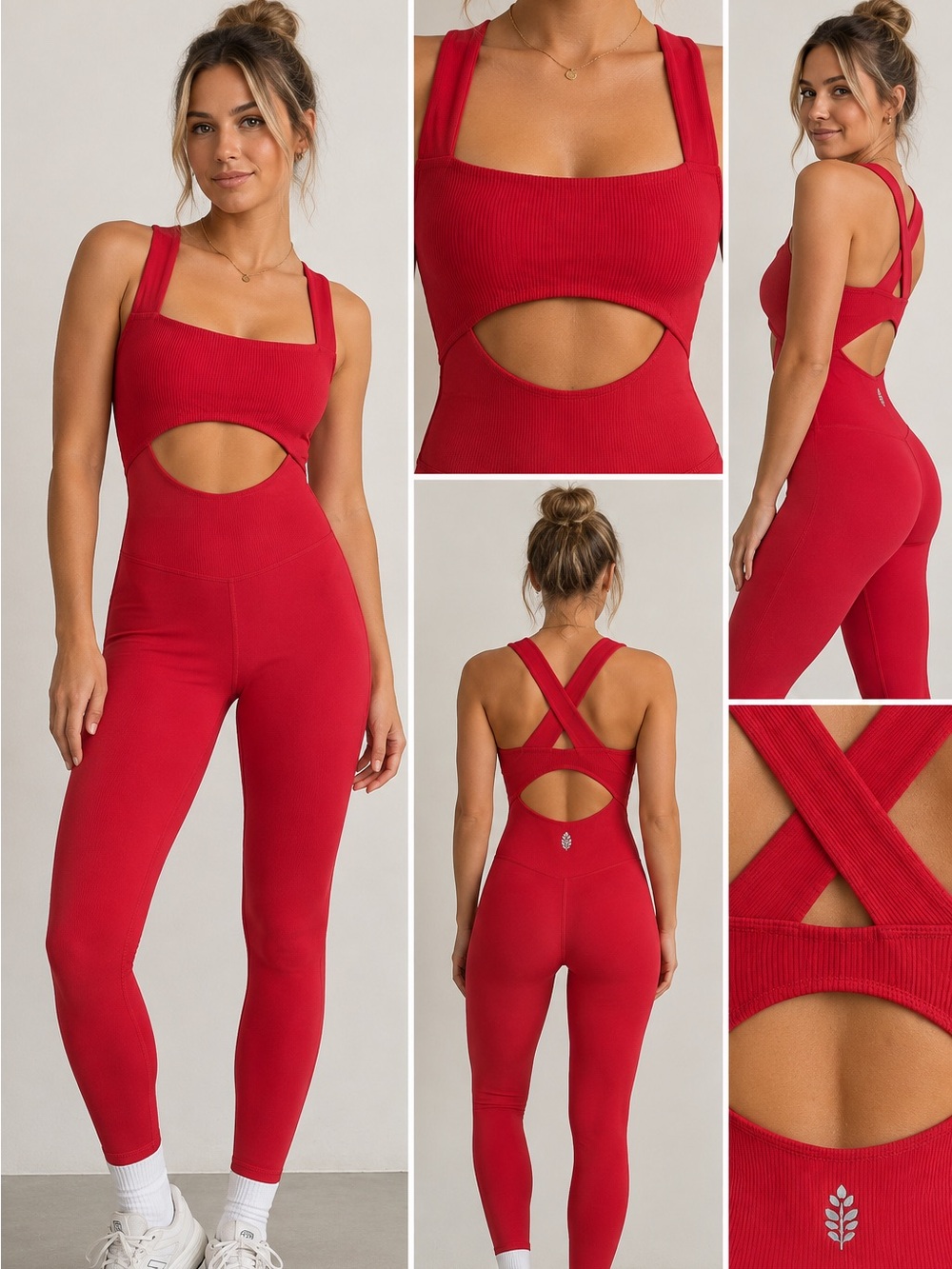 FP Movement by Free People Back It Up Onesie Red Small